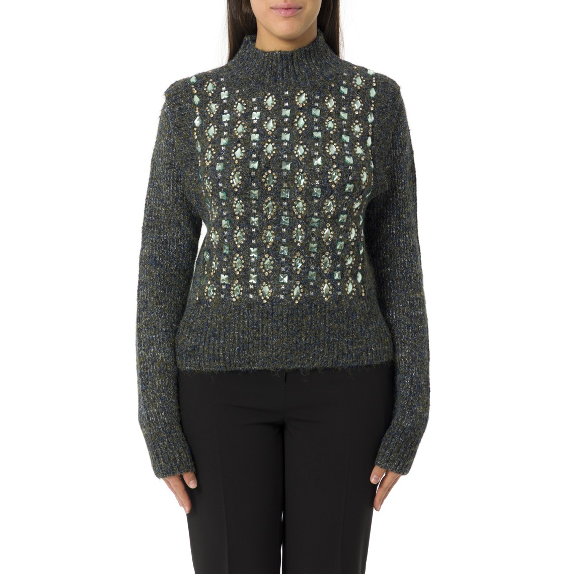 Cardigan Pinko a trecce e ricamo gioiello