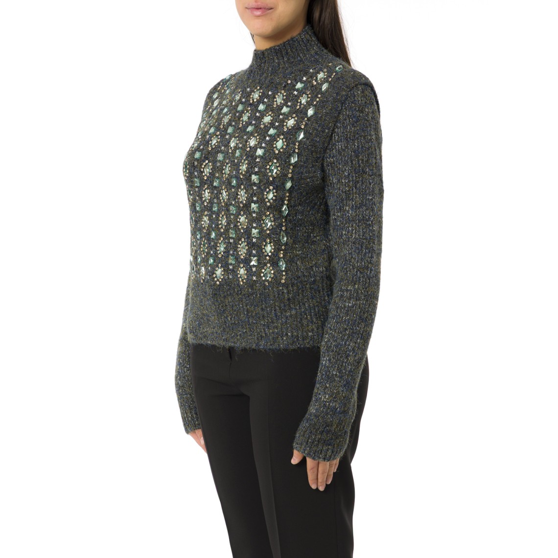 Cardigan Pinko a trecce e ricamo gioiello