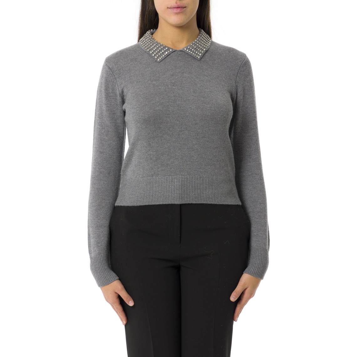 Maglia con colletto e strass Pinko