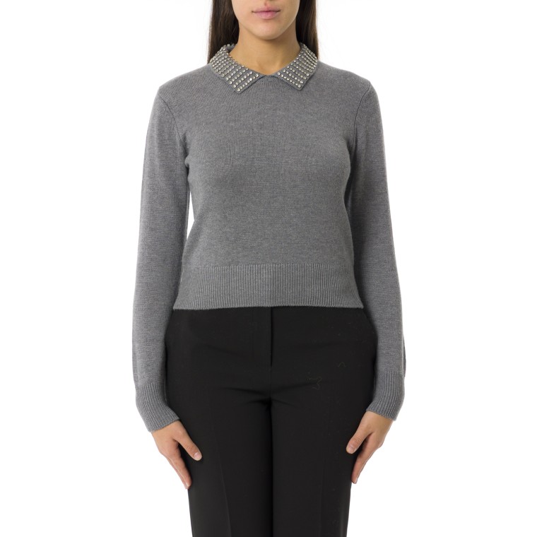 Maglia con colletto e strass Pinko