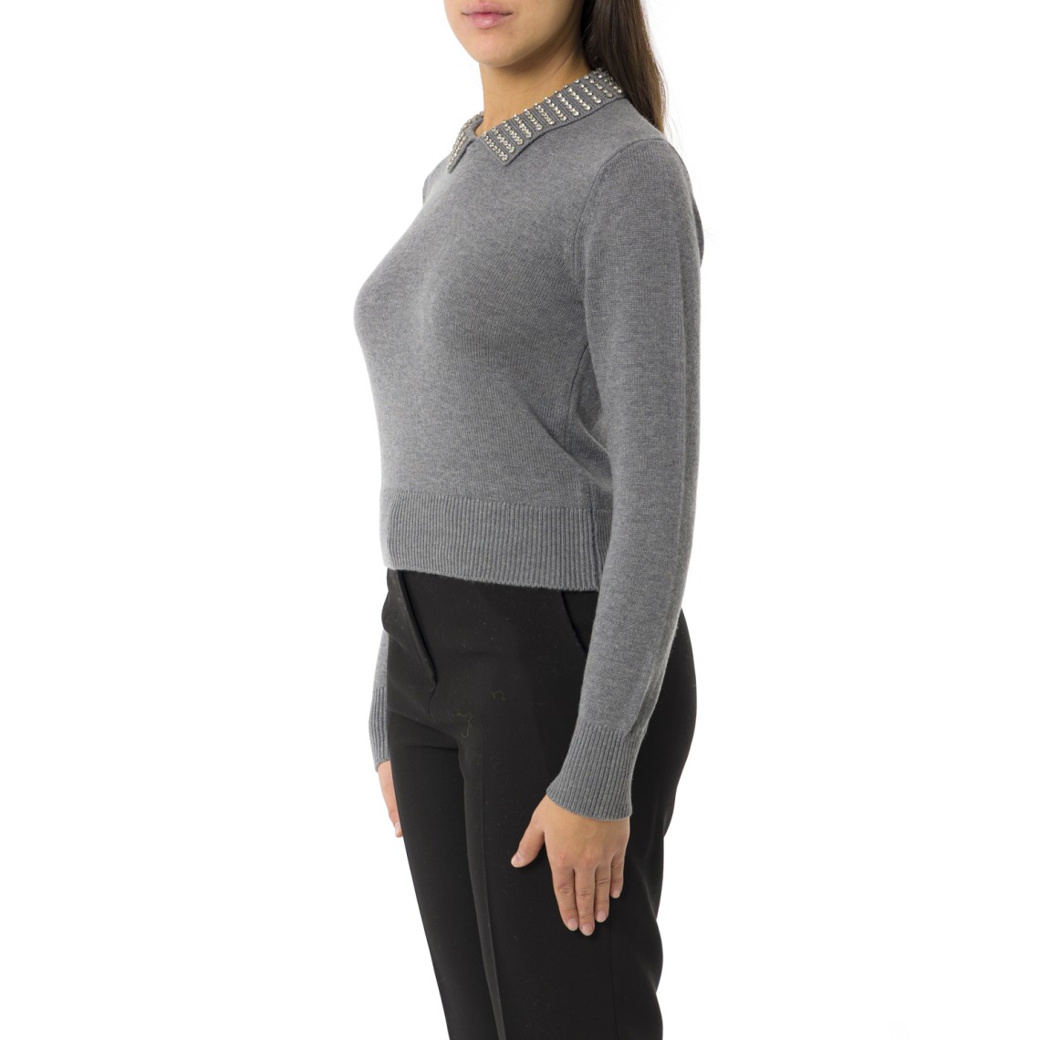 Maglia con colletto e strass Pinko