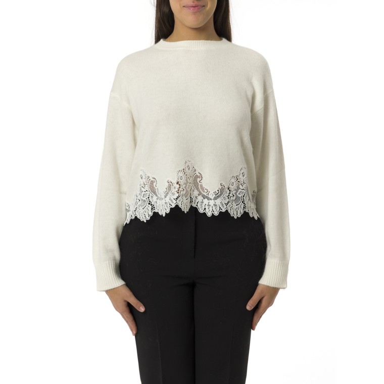 Maglia in angora con ricamo e pizzo Twinset
