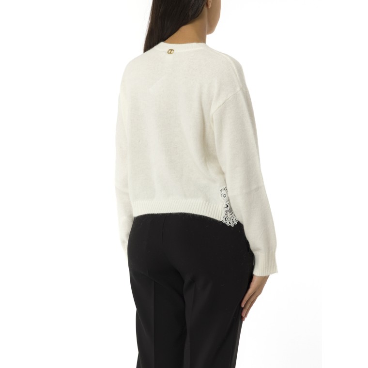 Maglia in angora con ricamo e pizzo Twinset