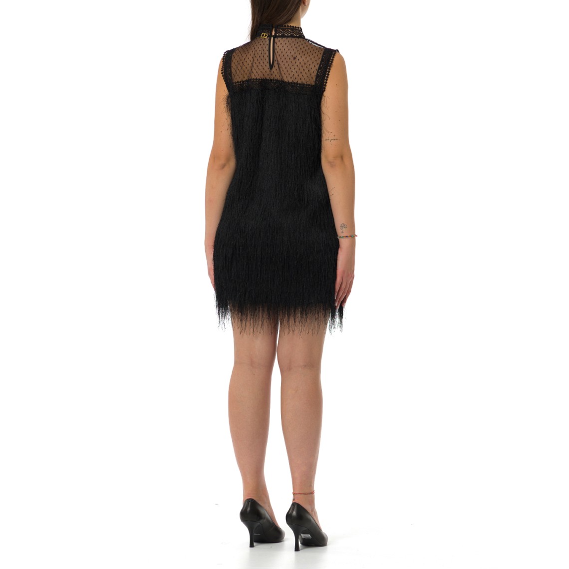 Abito corto con frange e tulle Twinset