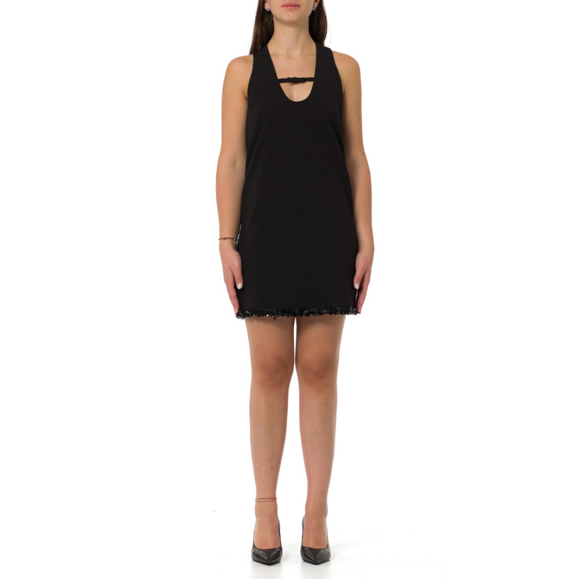 Abito corto in crêpe con ricamo Twinset