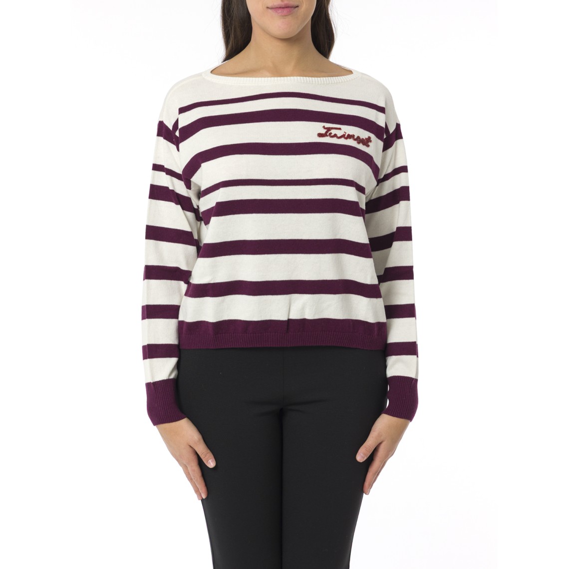 Maglia a righe con logo ricamato Twinset