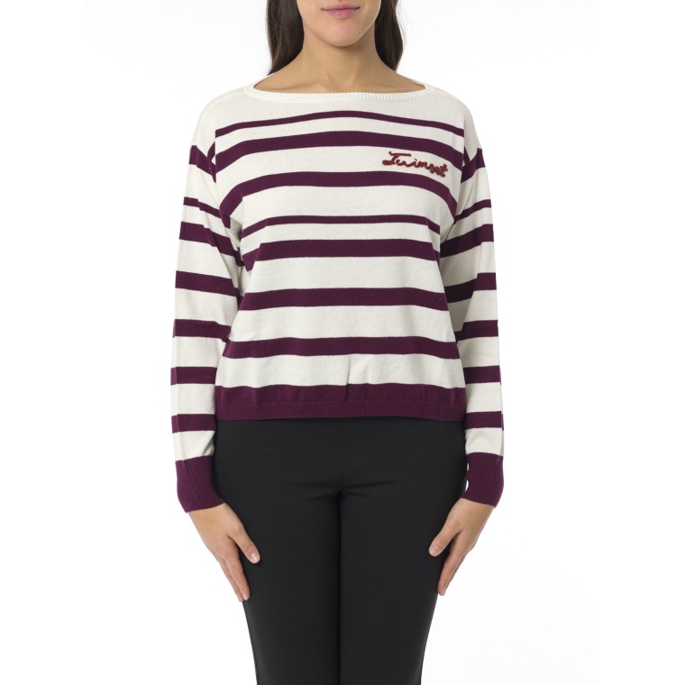 Maglia a righe con logo ricamato Twinset