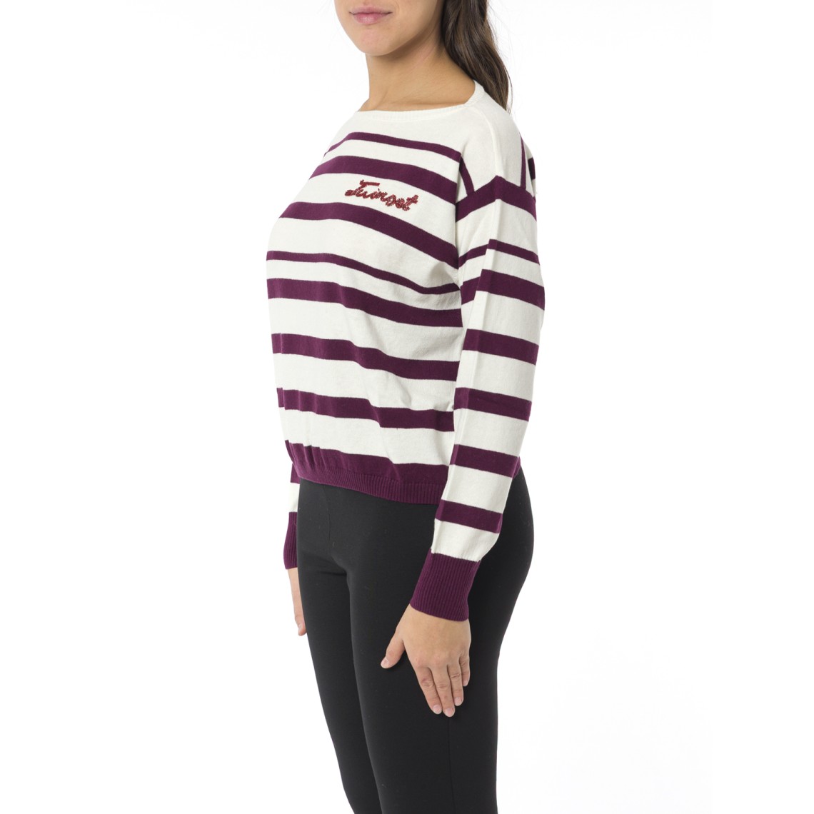 Maglia a righe con logo ricamato Twinset