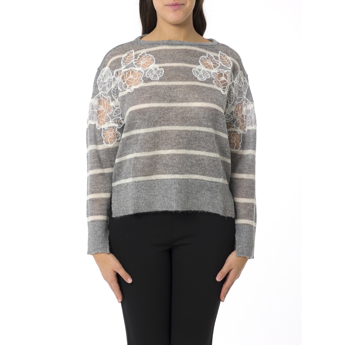 Maglia in misto mohair con pizzo e spacchi Twinset