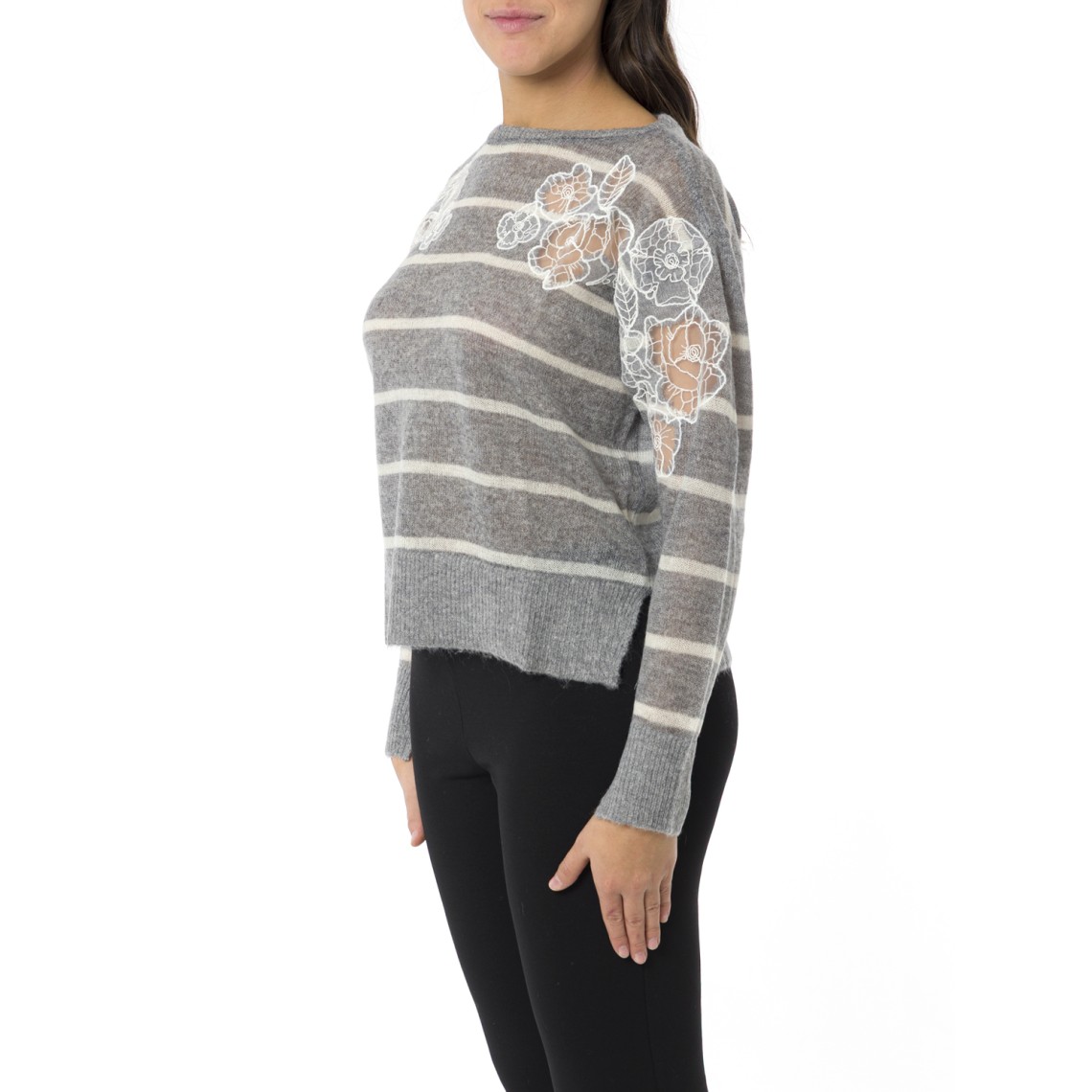 Maglia in misto mohair con pizzo e spacchi Twinset