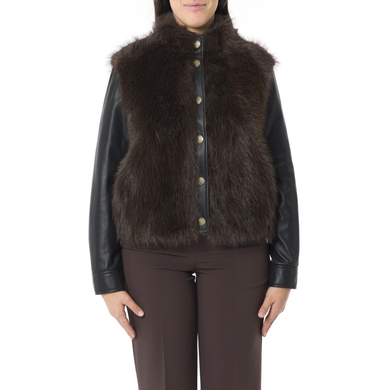 Giubbino Twinset con pelliccia e maniche spalmate