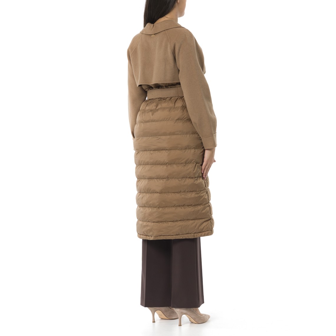 Cappotto Twinset in misto lana con inserti trapuntati e cintura