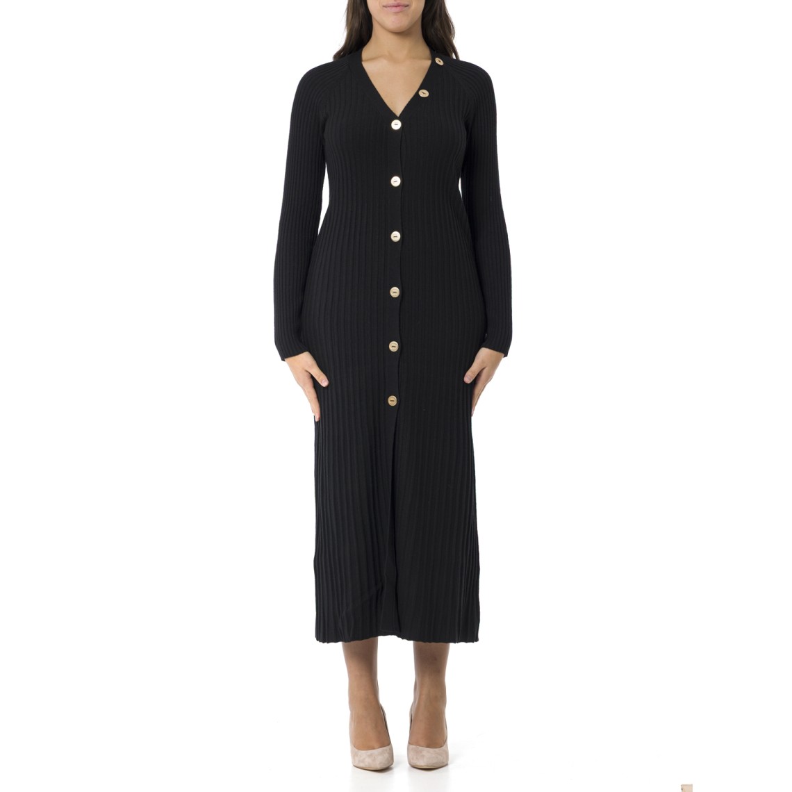 Abito-cardigan lungo in misto lana a costine Twinset