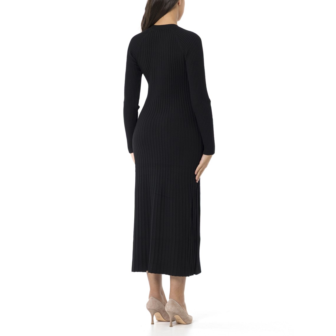 Abito-cardigan lungo in misto lana a costine Twinset