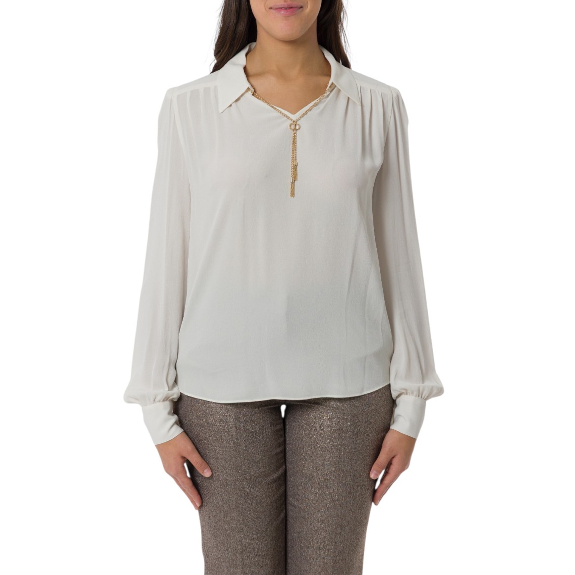 Blusa con arricciature e catena Oval T Twinset