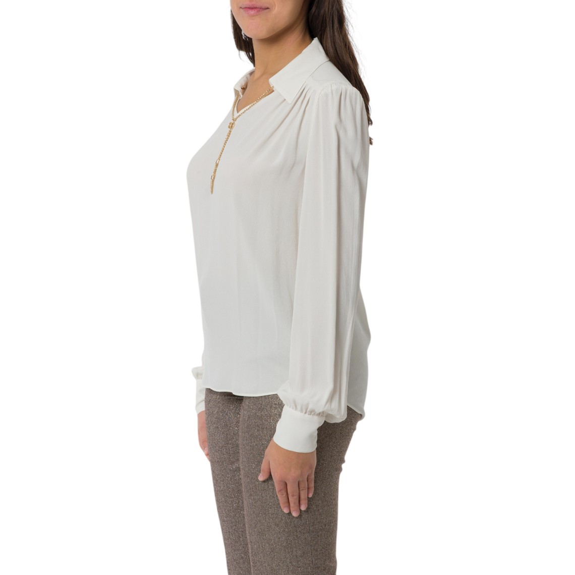 Blusa con arricciature e catena Oval T Twinset