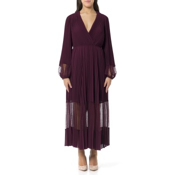 Abito lungo in georgette plissé e tulle Twinset