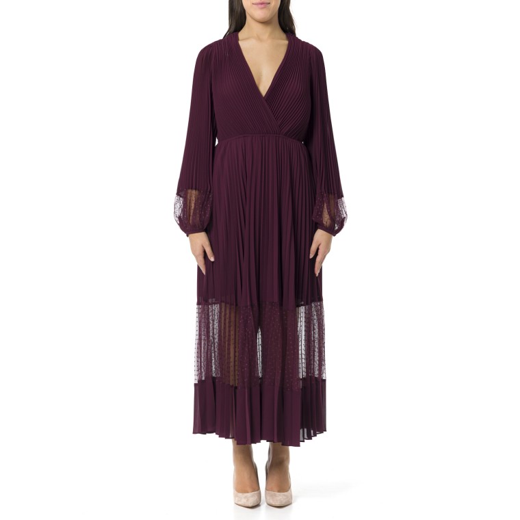 Abito lungo in georgette plissé e tulle Twinset