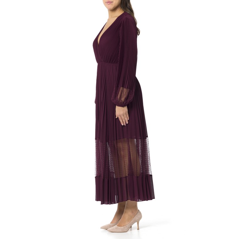 Abito lungo in georgette plissé e tulle Twinset