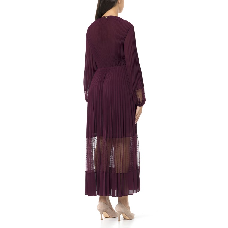 Abito lungo in georgette plissé e tulle Twinset