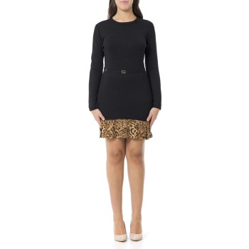 Abito corto in maglia con inserto animalier Twinset
