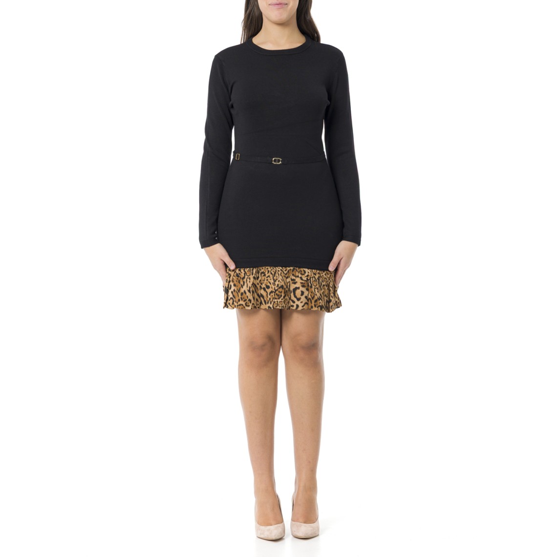 Abito corto in maglia con inserto animalier Twinset