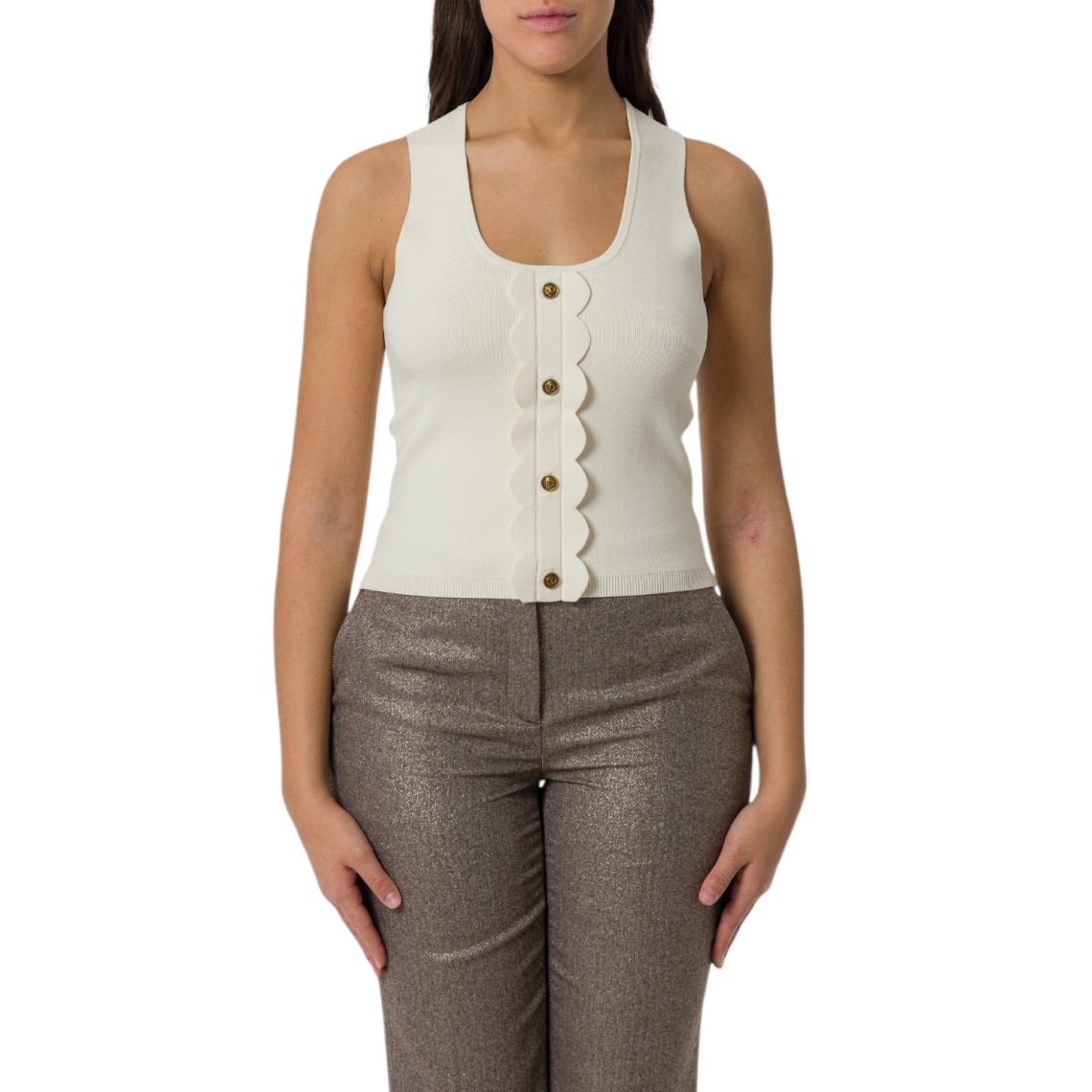 Top in viscosa Twinset con dettagli smerlati