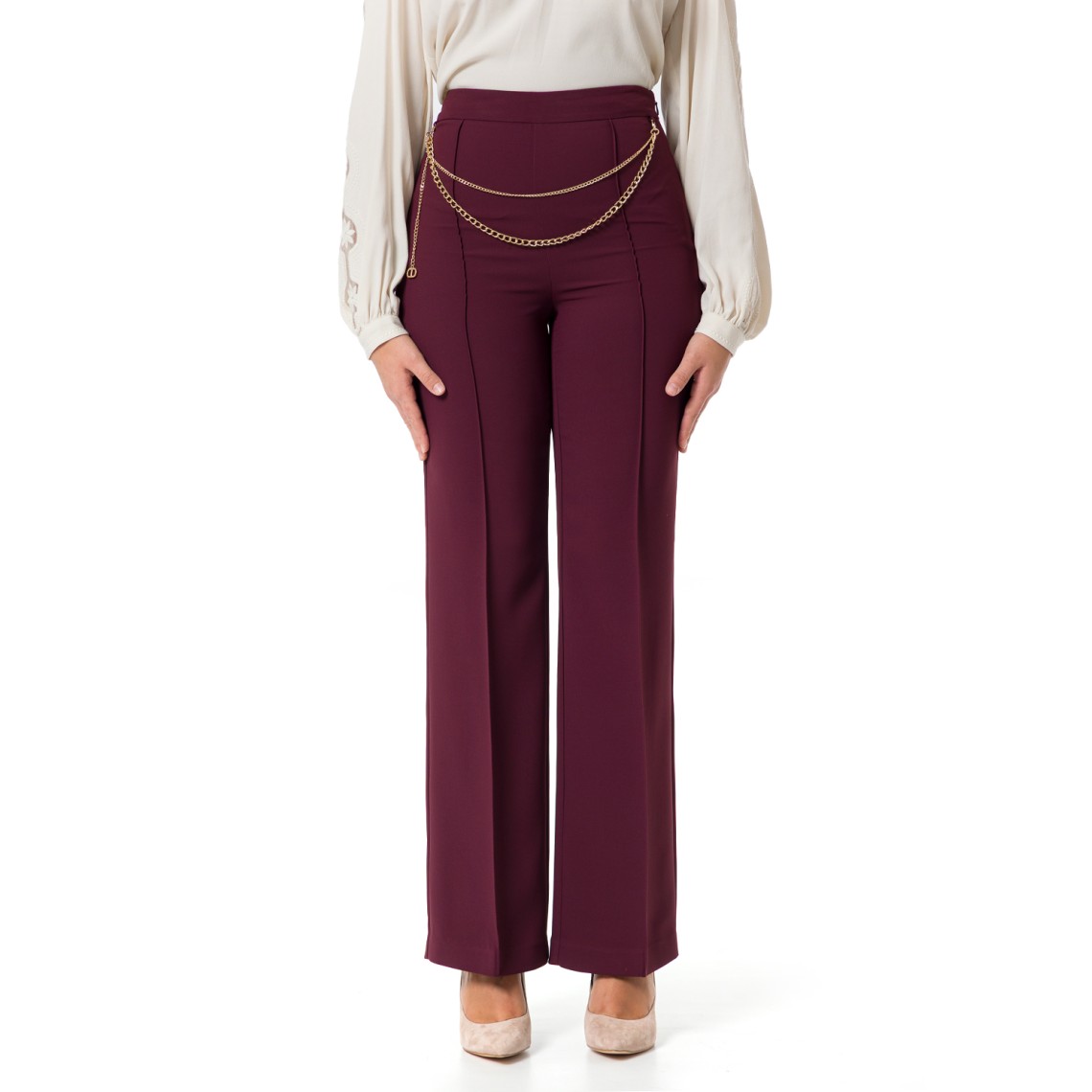 Pantaloni in crêpe cady con catena Twinset