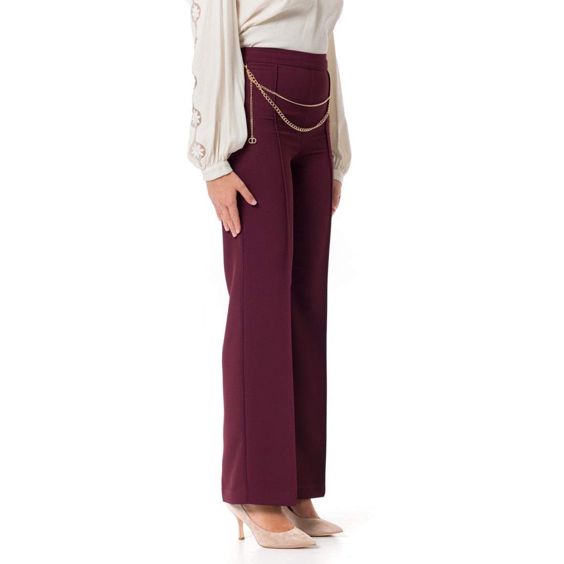 Pantaloni in crêpe cady con catena Twinset