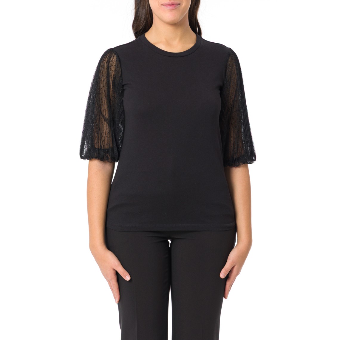 T-shirt con maniche plumetis Twinset