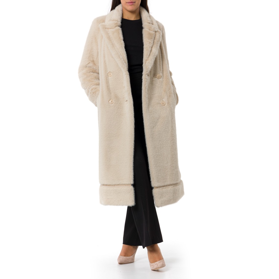 Cappotto doppiopetto in faux fur Twinset