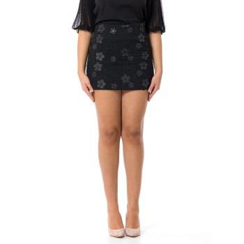Minigonna bouclé con fiori e paillettes Twinset