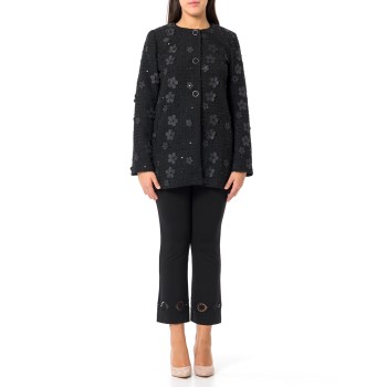 Cappotto bouclé con fiori e paillettes Twinset