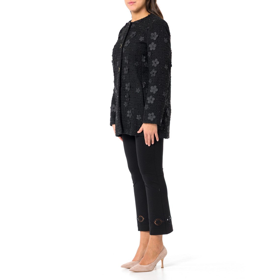 Cappotto bouclé con fiori e paillettes Twinset