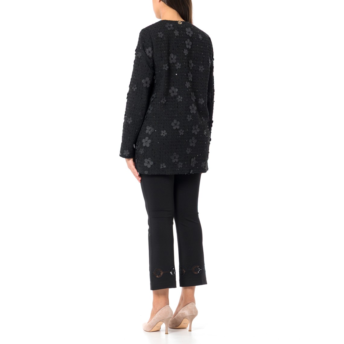 Cappotto bouclé con fiori e paillettes Twinset