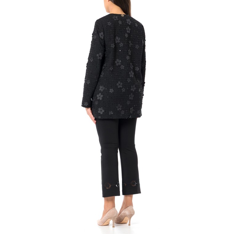 Cappotto bouclé con fiori e paillettes Twinset