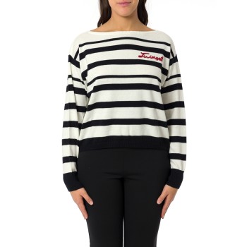 Maglia a righe con logo ricamato Twinset