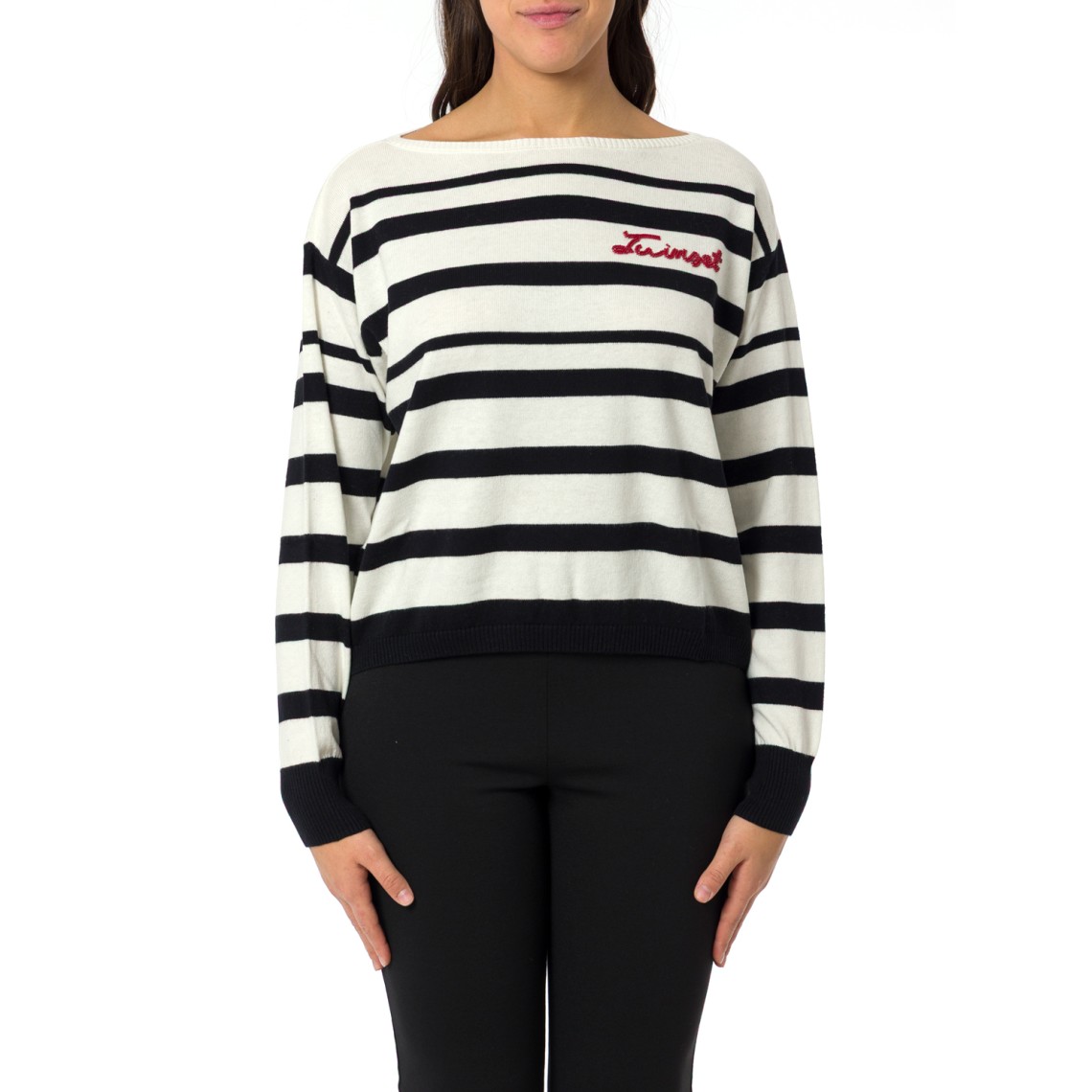 Maglia a righe con logo ricamato Twinset