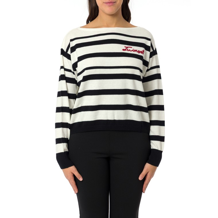 Maglia a righe con logo ricamato Twinset