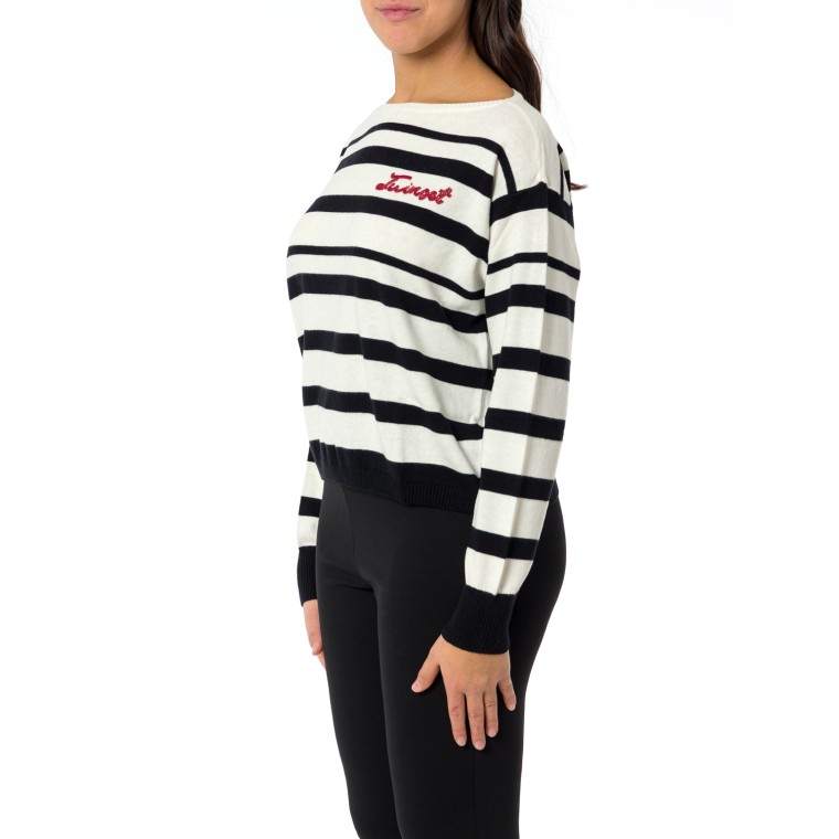 Maglia a righe con logo ricamato Twinset