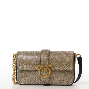 Borsa Baby Love Bag Slouchy Pinko in pelle full strass 