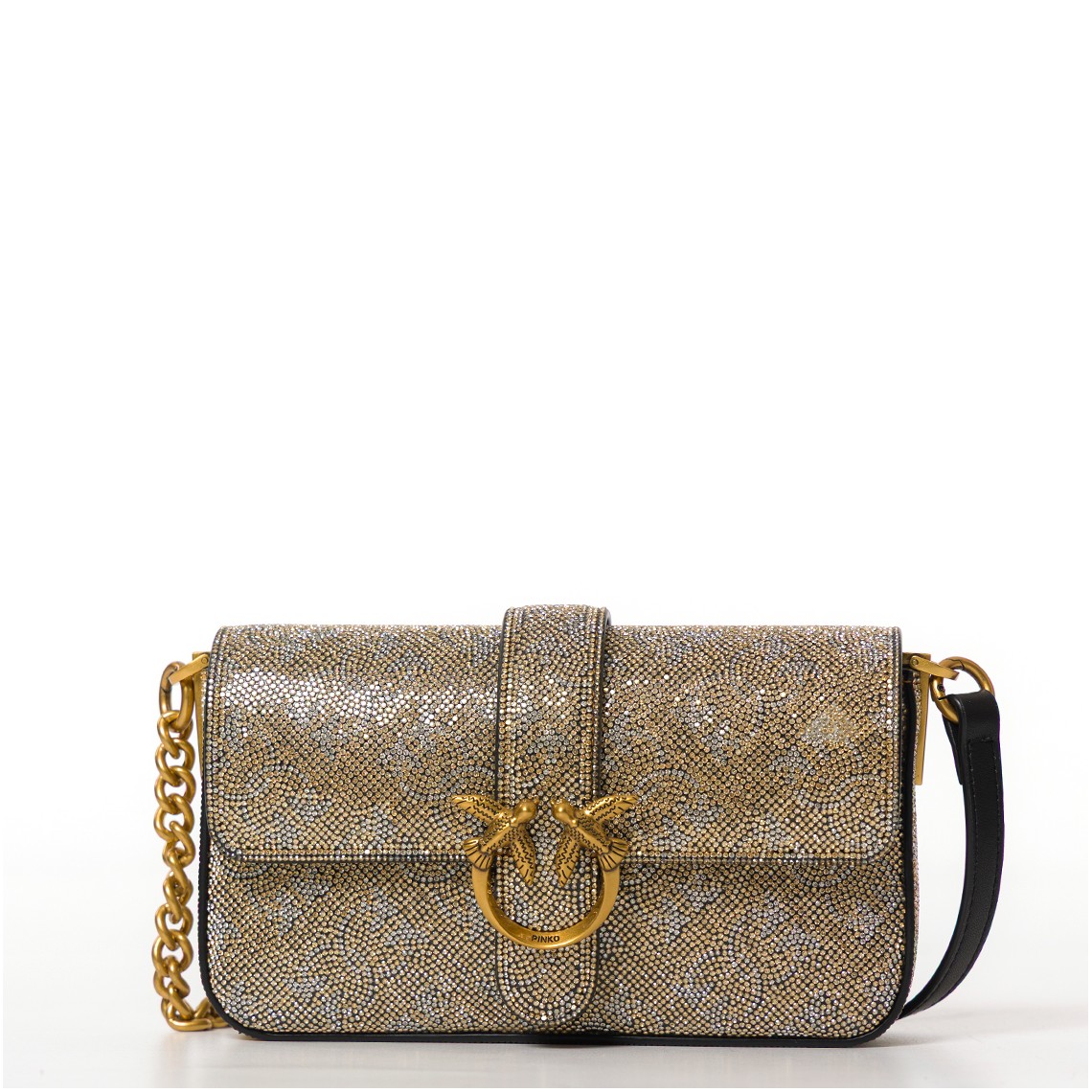 Borsa Baby Love Bag Slouchy Pinko in pelle full strass 