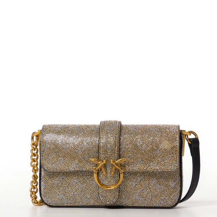 Borsa Baby Love Bag Slouchy Pinko in pelle full strass 