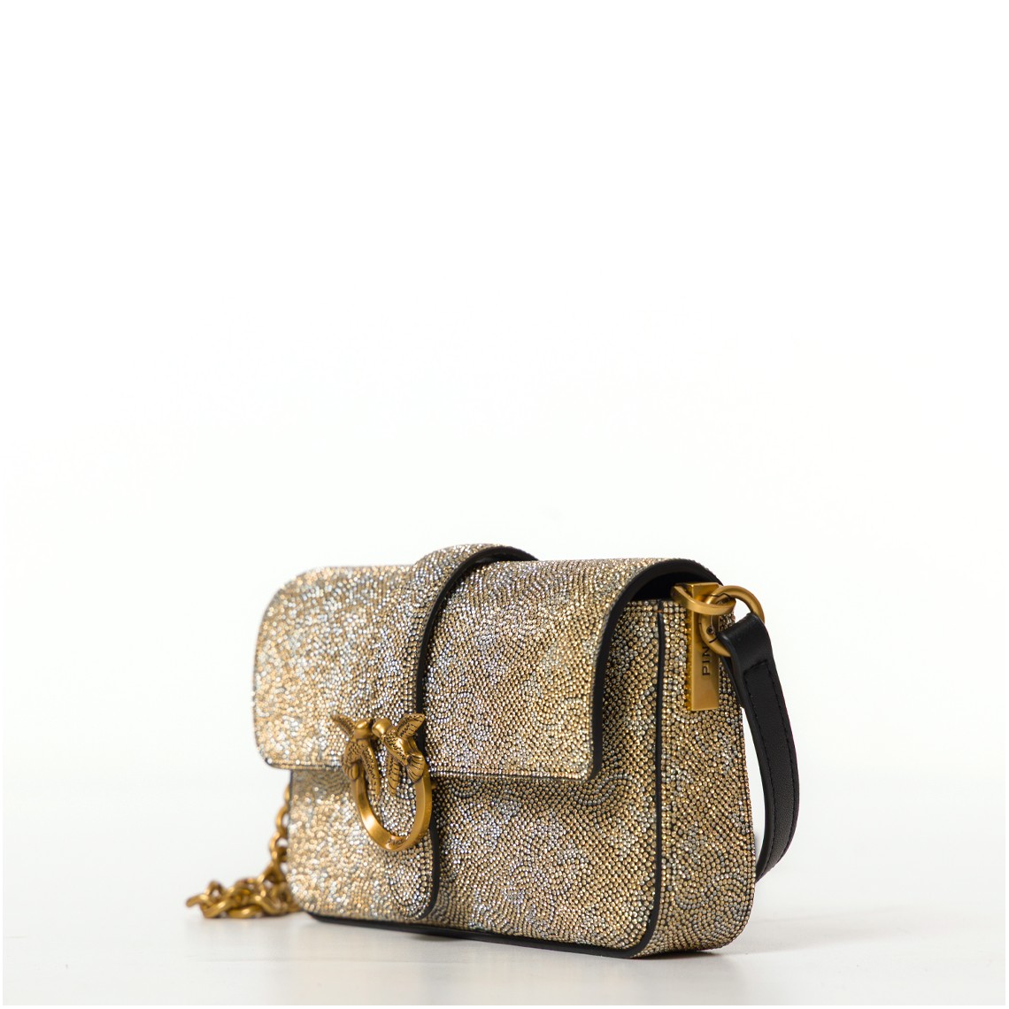 Borsa Baby Love Bag Slouchy Pinko in pelle full strass 