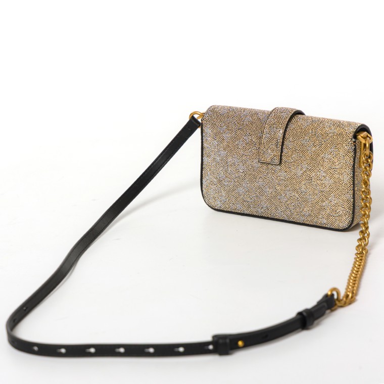 Borsa Baby Love Bag Slouchy Pinko in pelle full strass 