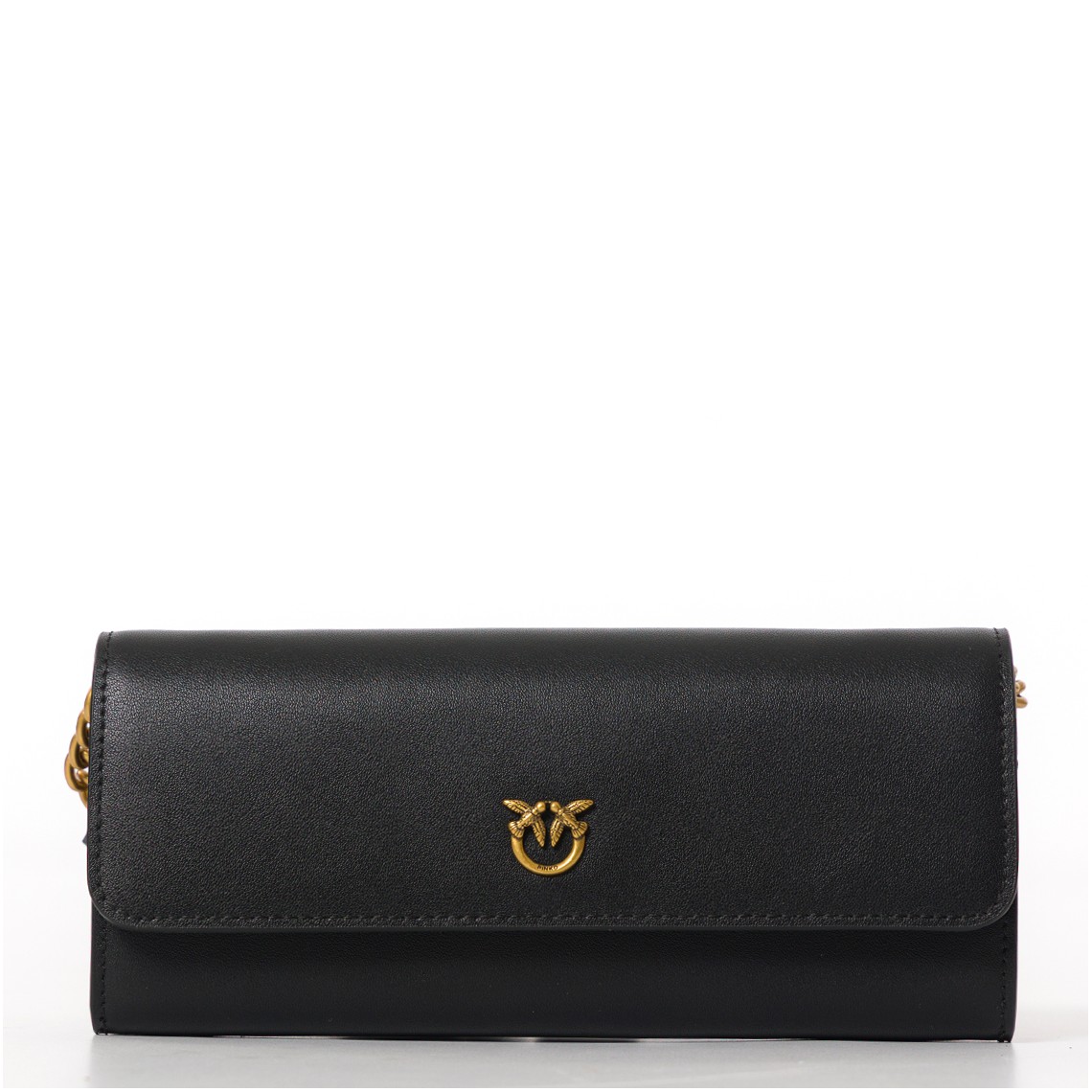 Portafoglio in pelle con tracolla e logo Pinko