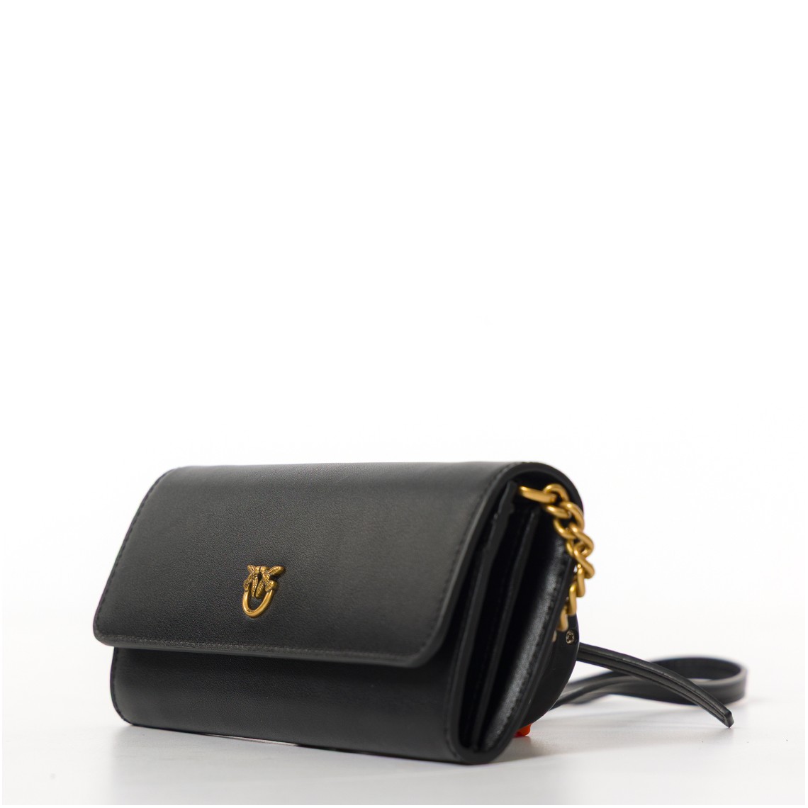 Portafoglio in pelle con tracolla e logo Pinko