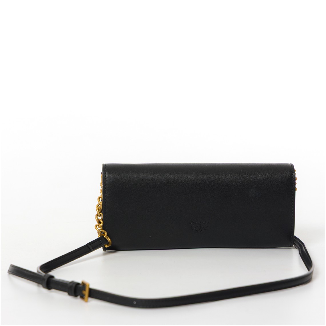 Portafoglio in pelle con tracolla e logo Pinko