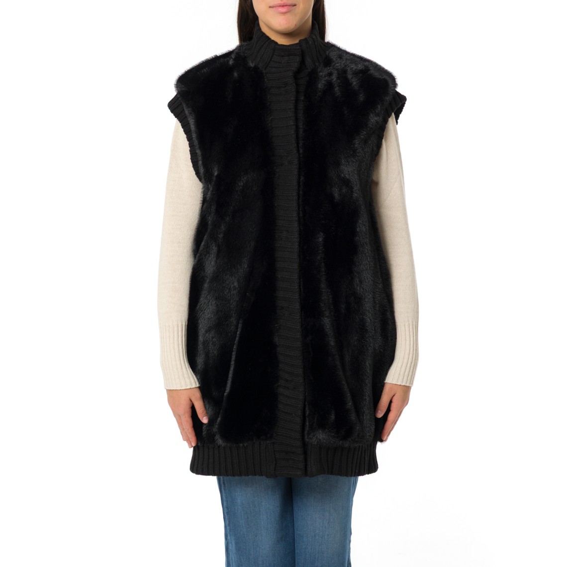 Gilet lungo effetto pelliccia Pinko