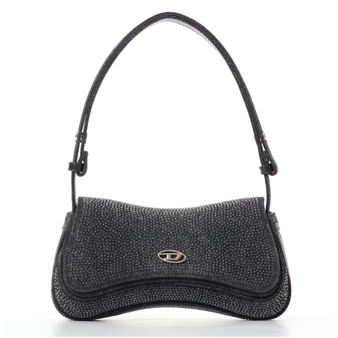 Borsa Diesel Play-Clutch in denim con cristalli